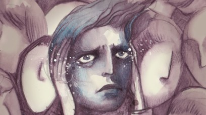 Person having a panic attack amidst a faceless crowd